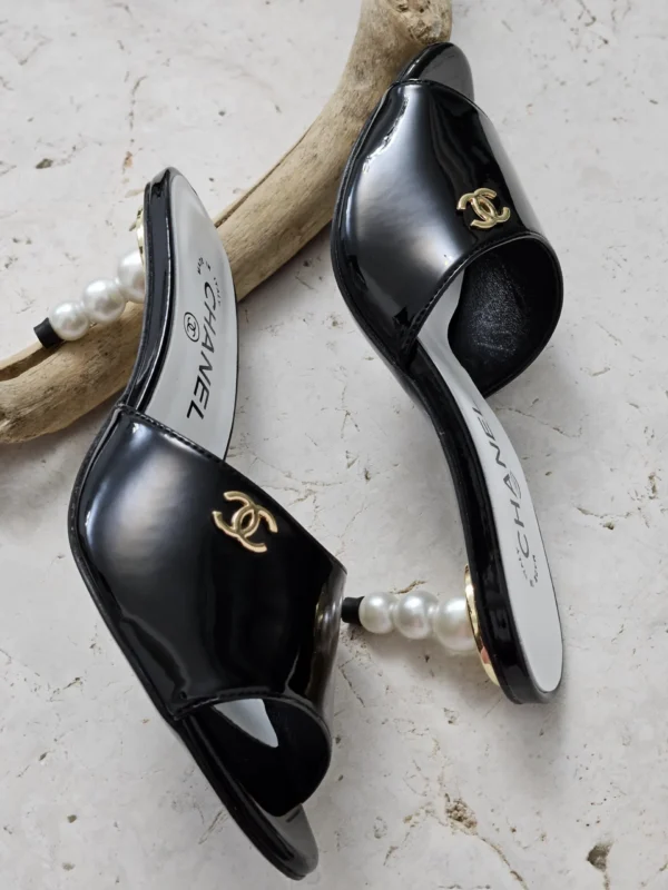 chanel Patent Pearl Mules Slide