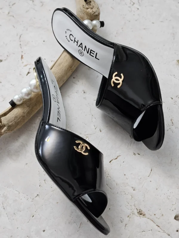 chanel Patent Pearl Mules Slide - Image 2