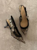 Christian Dior Bicolor Butterfly Motif Mesh Embroidered Slingback heels