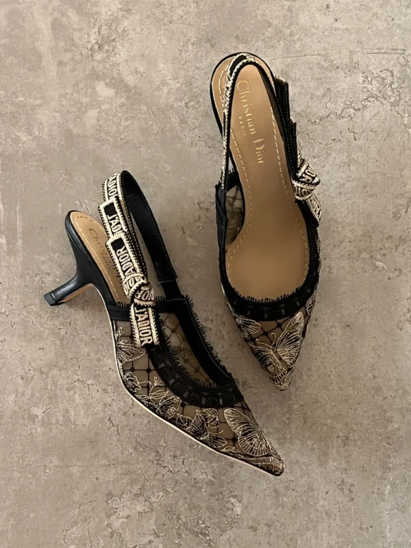 Christian Dior Bicolor Butterfly Motif Mesh Embroidered Slingback heels