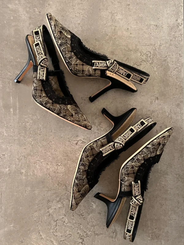 Christian Dior Bicolor Butterfly Motif Mesh Embroidered Slingback heels - Image 3