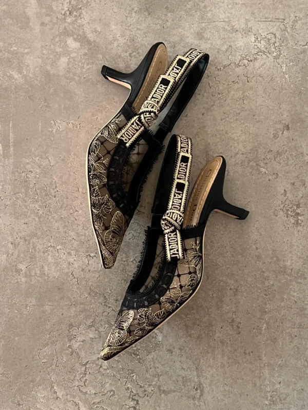 Christian Dior Bicolor Butterfly Motif Mesh Embroidered Slingback heels - Image 4